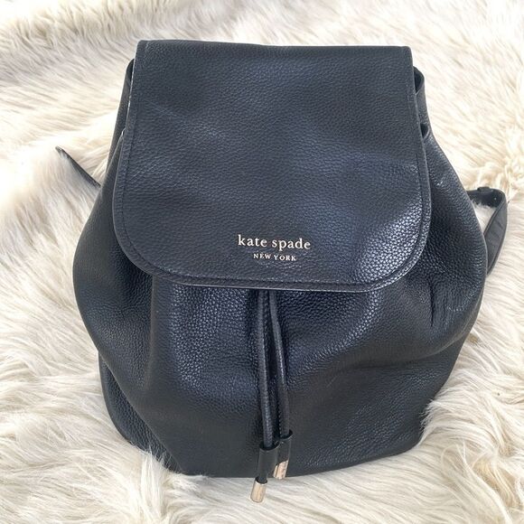 Kate Spade Black Pebbled Leather Backpack Adjustable Straps Gold Tone Logo Chic main image 8